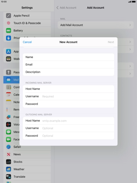 Press Username and key in the username for your email account.