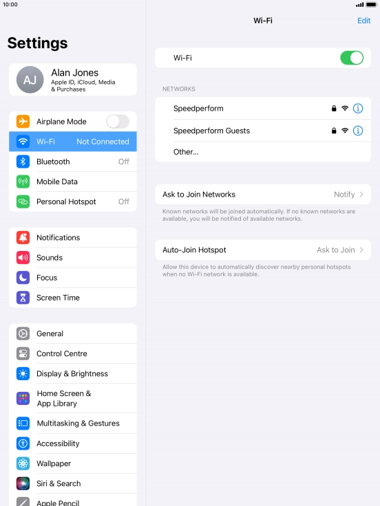 Press the required Wi-Fi network and key in the password for the Wi-Fi network.