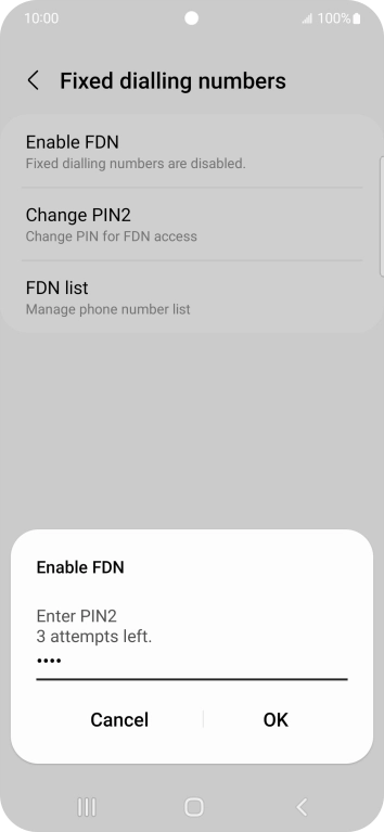 Key in your PIN2 and press OK. The default PIN2 is 0000.