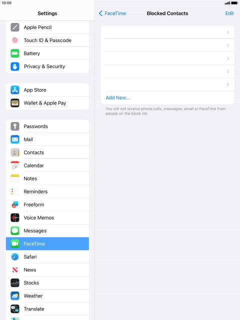 Press Add New... and follow the instructions on the screen to block a contact.