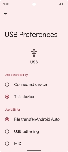 Press File transfer/Android Auto.