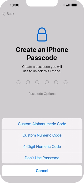 Follow the instructions on the screen to turn on use of phone lock code or press Don't Use Passcode.
