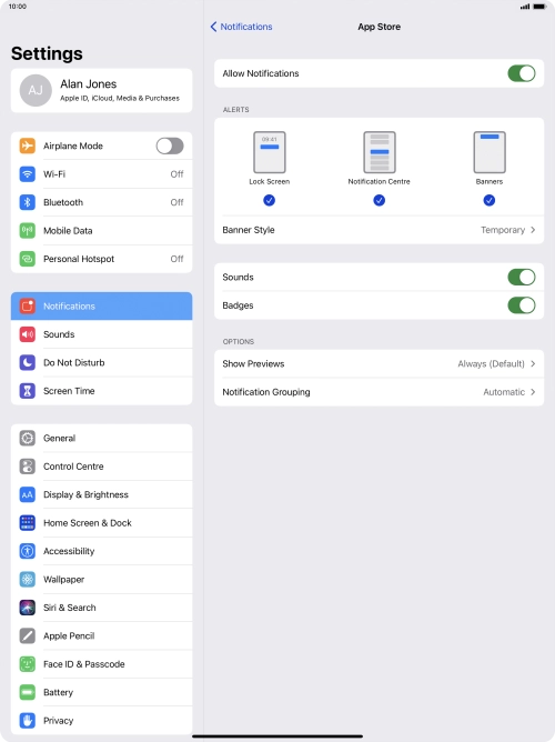 Press the indicator next to 