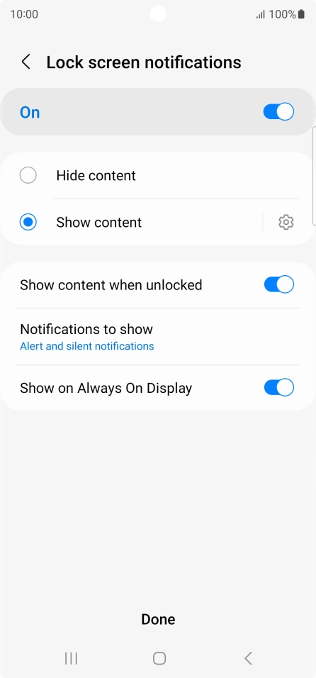 Press the required settings to turn them on or off.