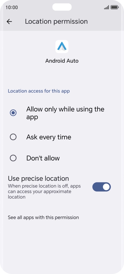 Press the required setting.
