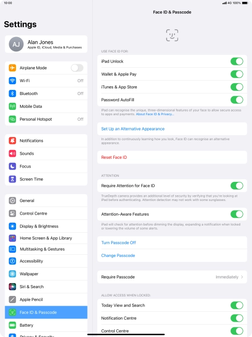 Press the indicators next to the required settings to turn them on or off.