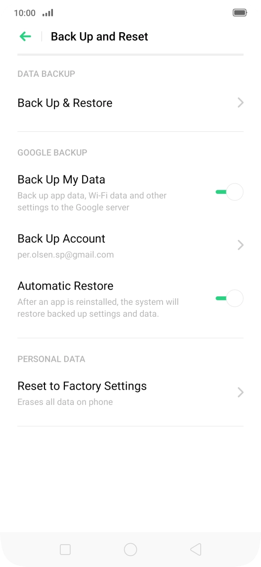 Press Reset to Factory Settings.