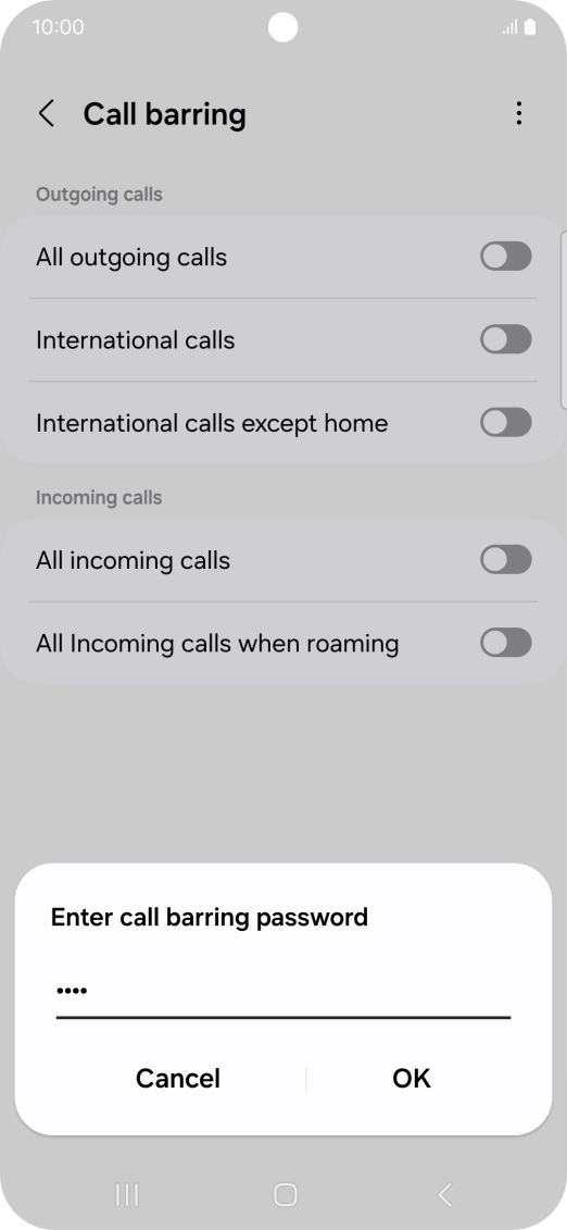 Key in your barring password and press OK.