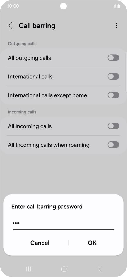 Key in your barring password and press OK.