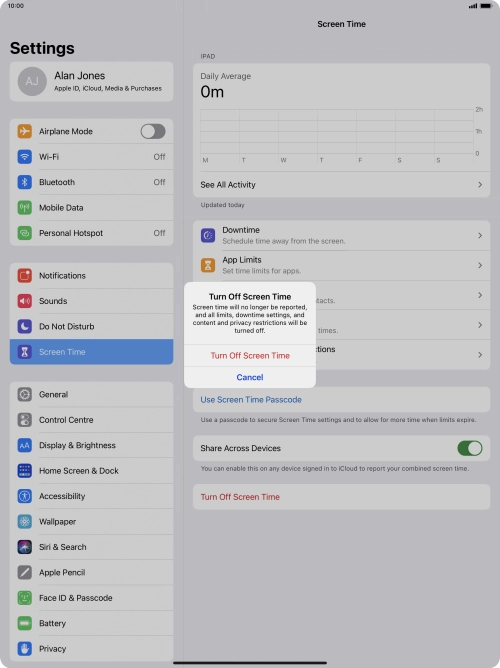 Press Turn Off Screen Time.