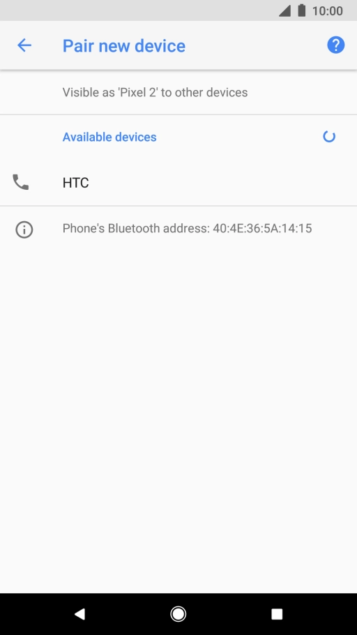 Press the required Bluetooth device and follow the instructions on the screen to pair the device with your phone.