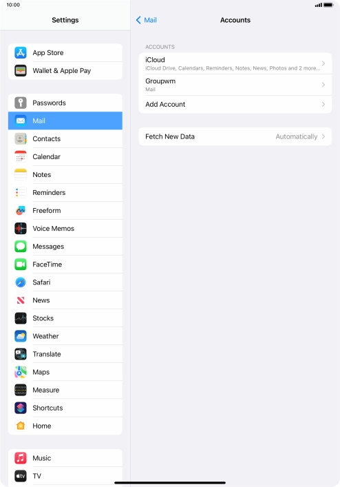 Press the name of the email account you've just set up.