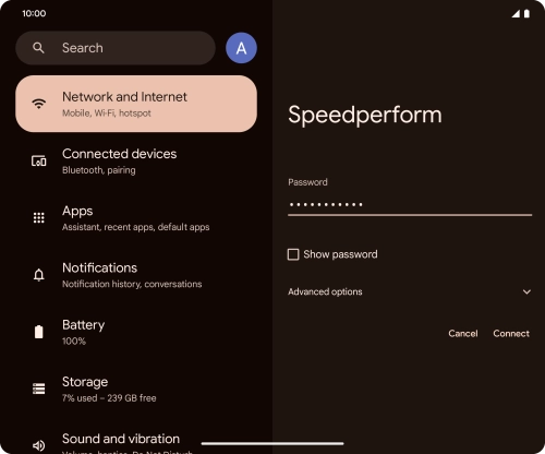 Key in the password for the Wi-Fi network and press Connect.