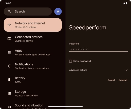 Key in the password for the Wi-Fi network and press Connect.