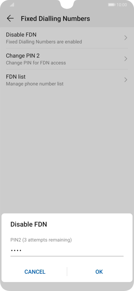 Key in your PIN2 and press OK. The default PIN2 is 0000.