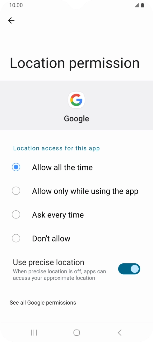 Press the required setting.