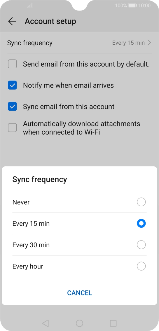 Press the required setting.