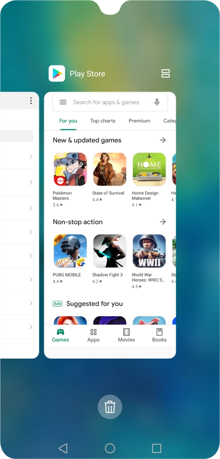 To end one running application, slide your finger upwards on the required application.