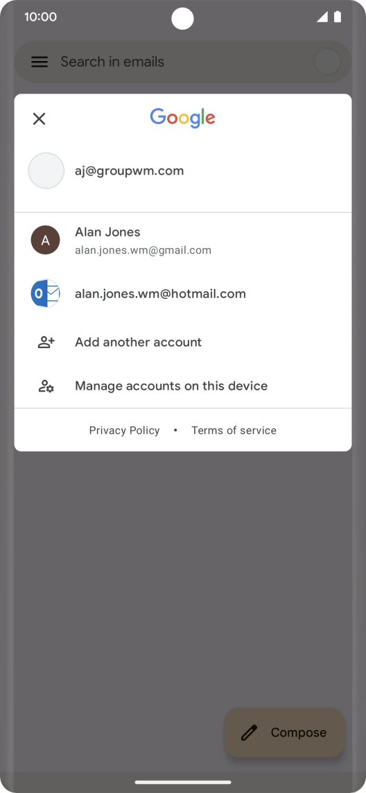 Press the required email account.