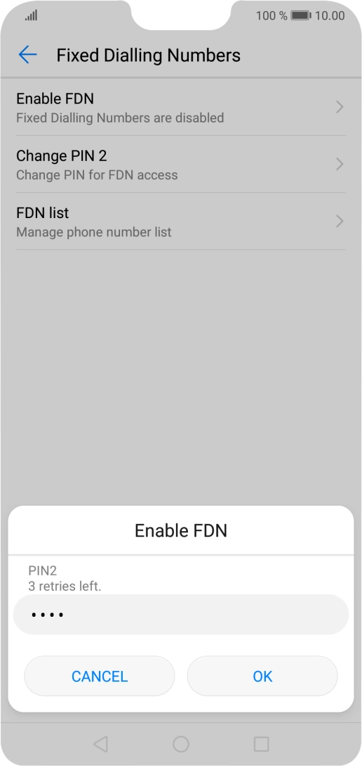 Key in your PIN2 and press OK. The default PIN2 is 0000.