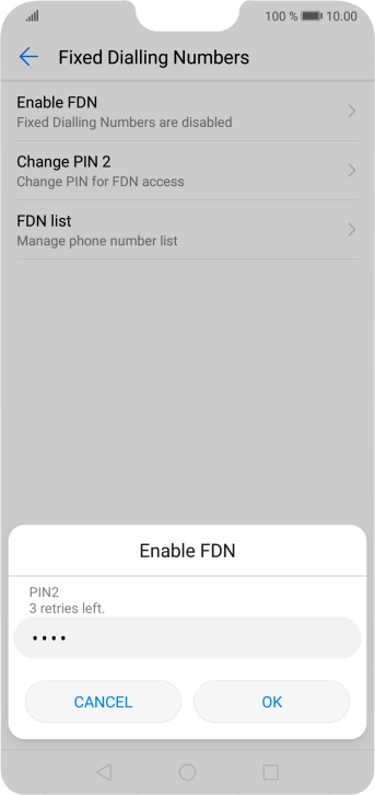 Key in your PIN2 and press OK. The default PIN2 is 0000.