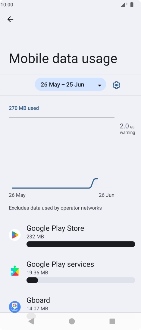 The data usage for each application is displayed below the name of the application.