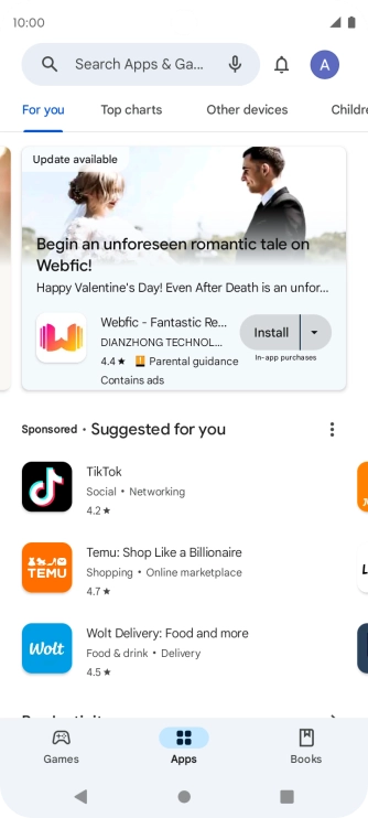Press the search field.