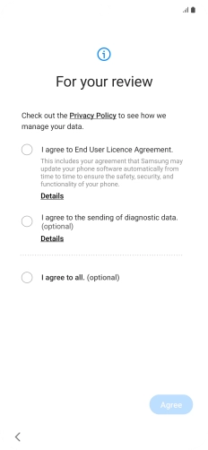 Press the fields next to the required settings to select them.
