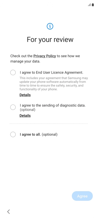 Press the fields next to the required settings to select them.