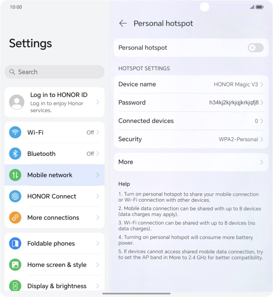 Press Device name and key in the required name for the Wi-Fi hotspot.