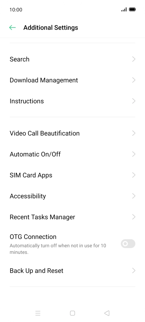 Press Back Up and Reset.