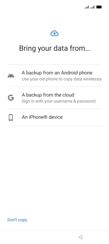 Press the required setting and follow the instructions on the screen to transfer the content from another phone.