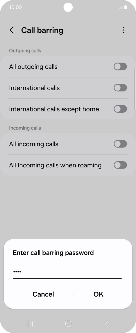 Key in your barring password and press OK.