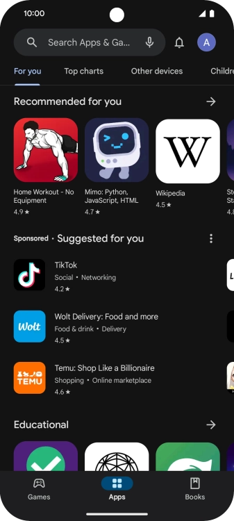 Press the search field.