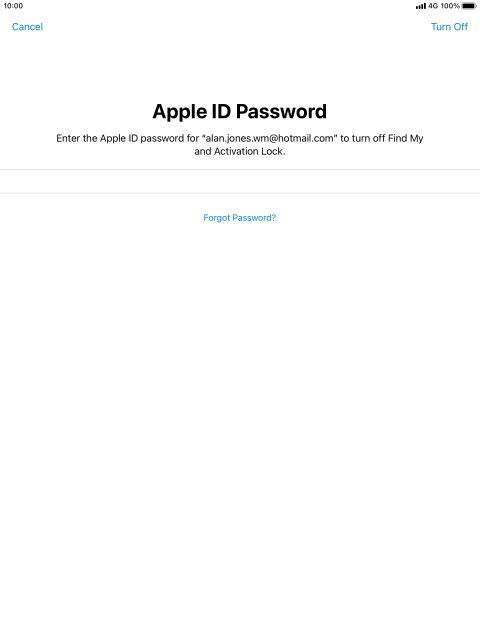 Key in the password for your Apple ID and press Turn Off.