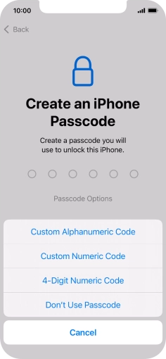 Follow the instructions on the screen to turn on use of phone lock code or press Don't Use Passcode.