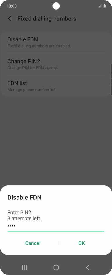 Key in your PIN2 and press OK. The default PIN2 is 0000.
