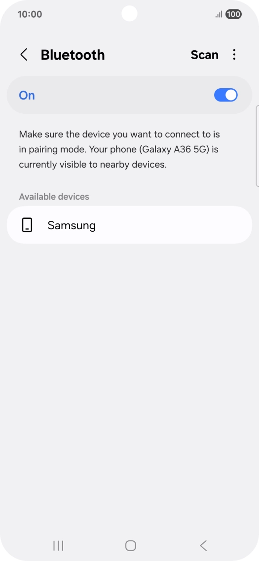 Press the required Bluetooth device and follow the instructions on the screen to pair the device with your phone.