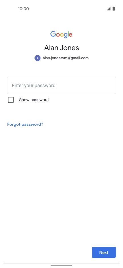 Press Enter your password and key in the password for your Google account.