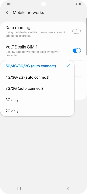 Press the required network mode.
