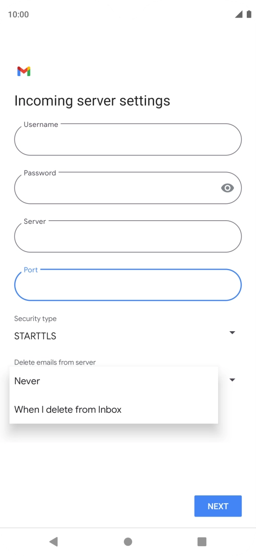 Press Never to keep email on the server when you delete them on your phone.