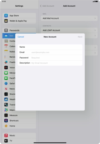 Press Email and key in your email address.