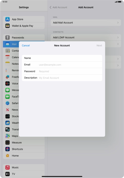 Press Email and key in your email address.