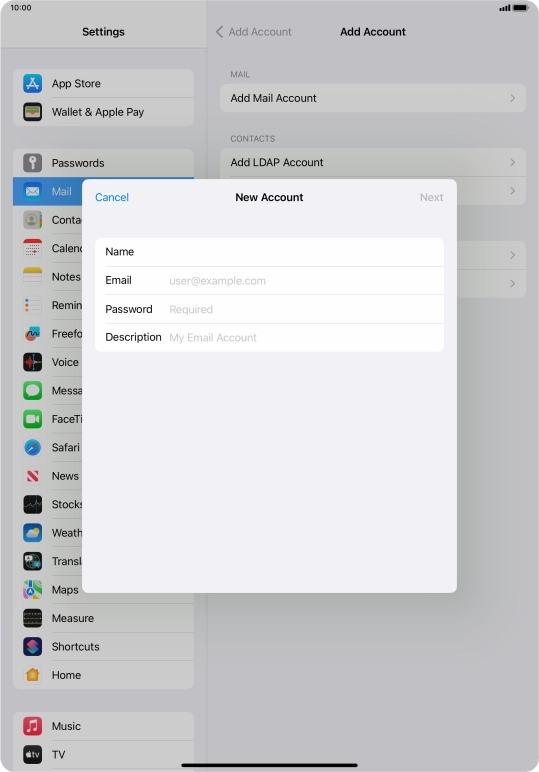 Press Email and key in your email address.