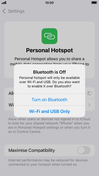 If Wi-Fi is turned on, press Wi-Fi and USB Only.