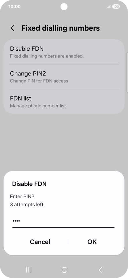 Key in your PIN2 and press OK. The default PIN2 is 0000.