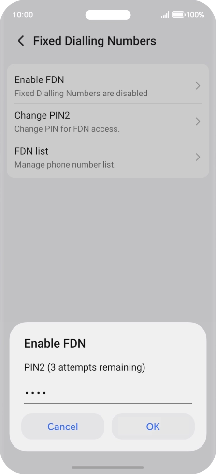 Key in your PIN2 and press OK. The default PIN2 is 0000.