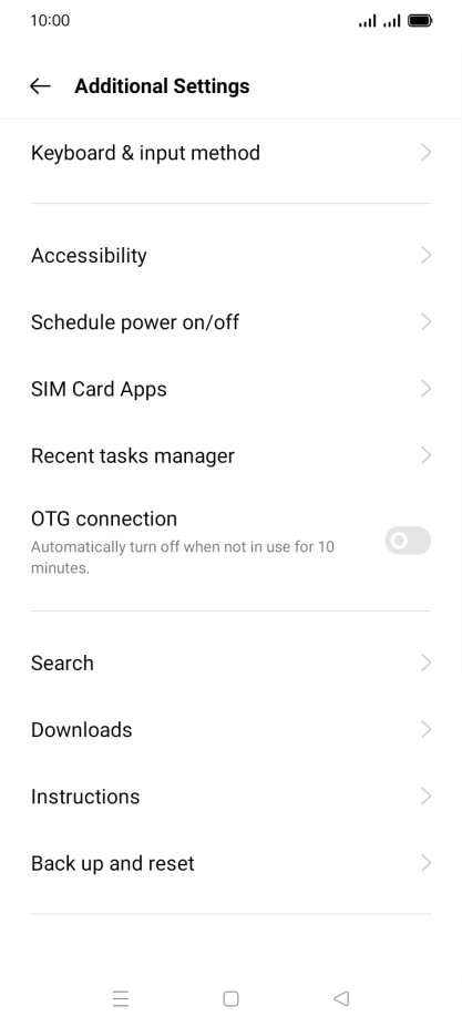 Press Back up and reset.