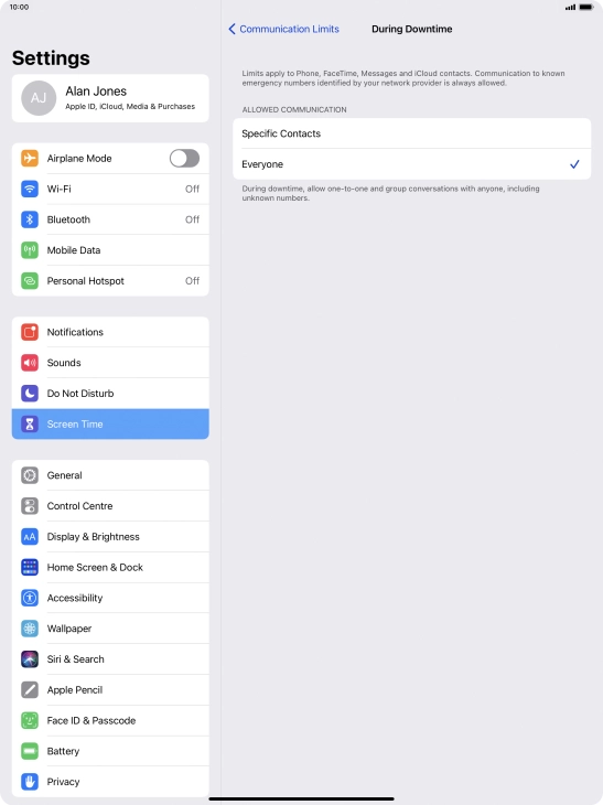 Press the required setting.