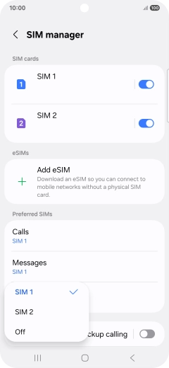 Press the required setting.
